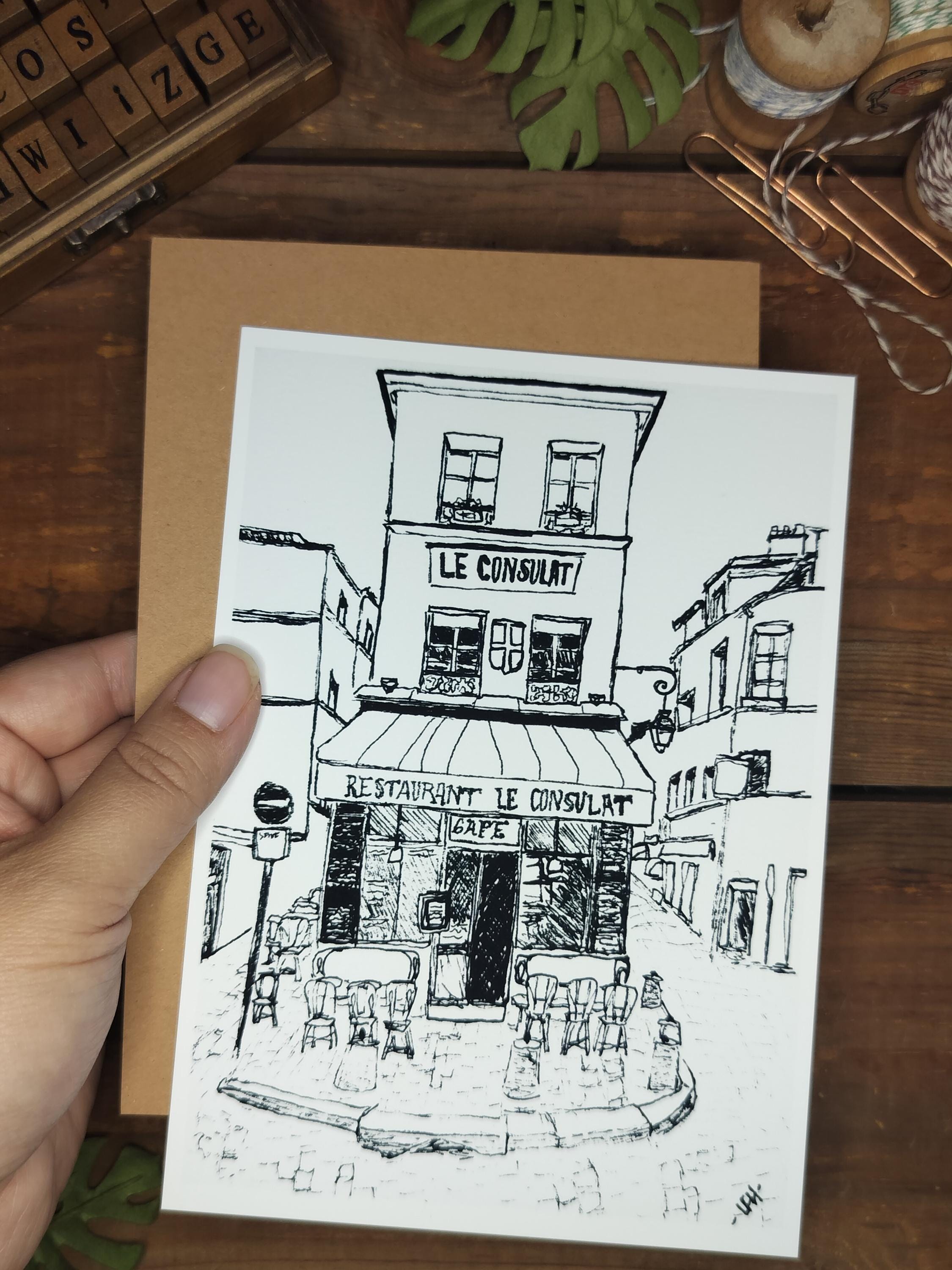 Cafe | Art Print | Original Drawing | Le Consulat | Paris Cafe | VanGogh | Claude Monet |