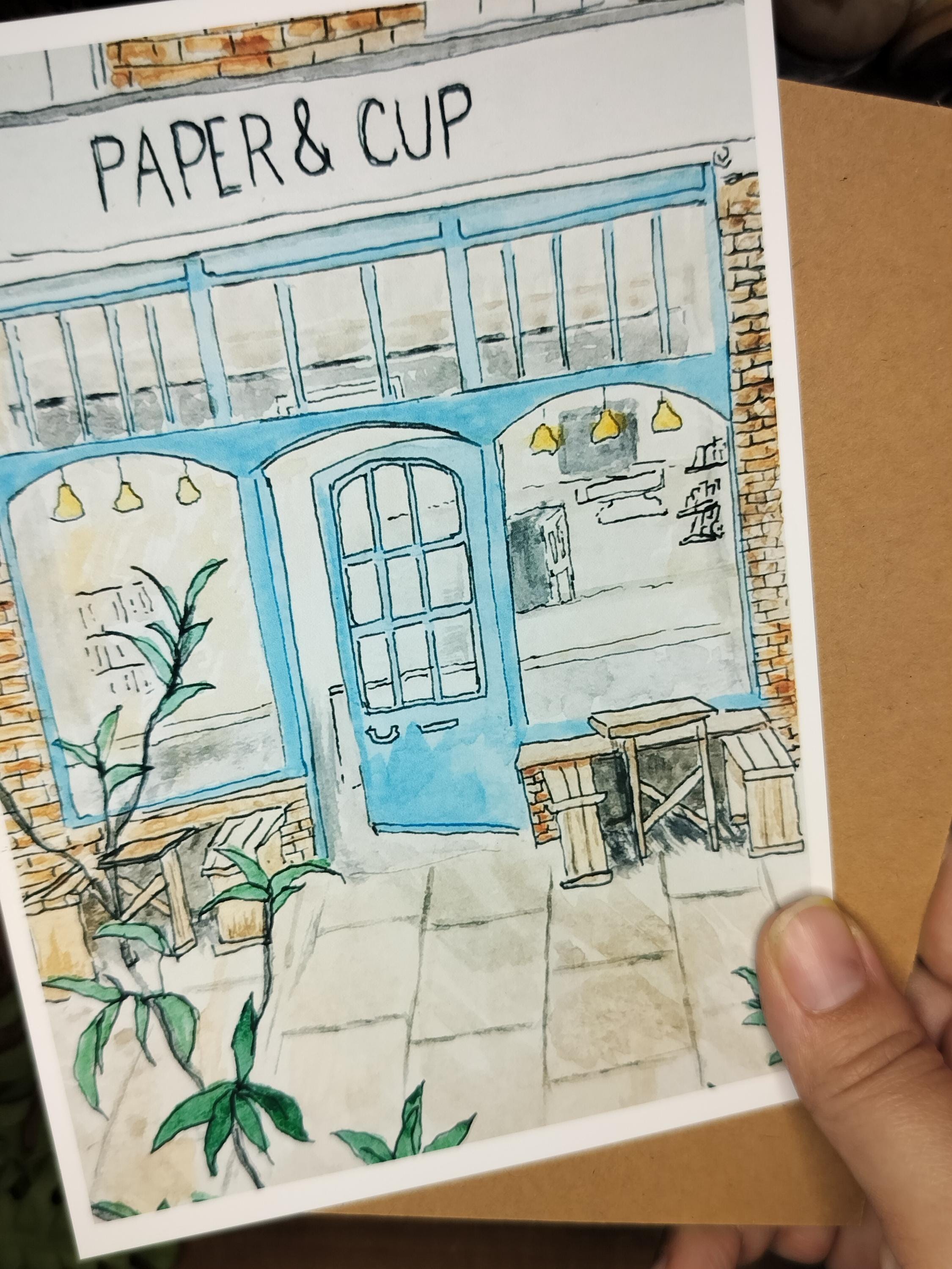 London Cafe Watercolor Art Print: "Paper & Cup"