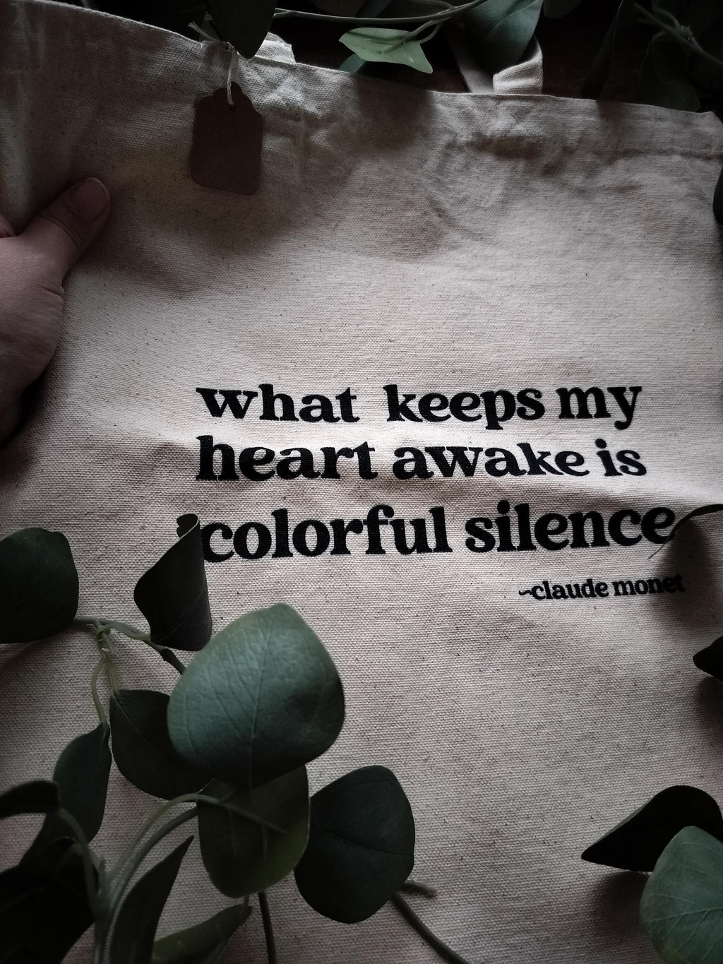 Claude Monet Quote Tote Bag: "Colorful Silence" Cotton Canvas