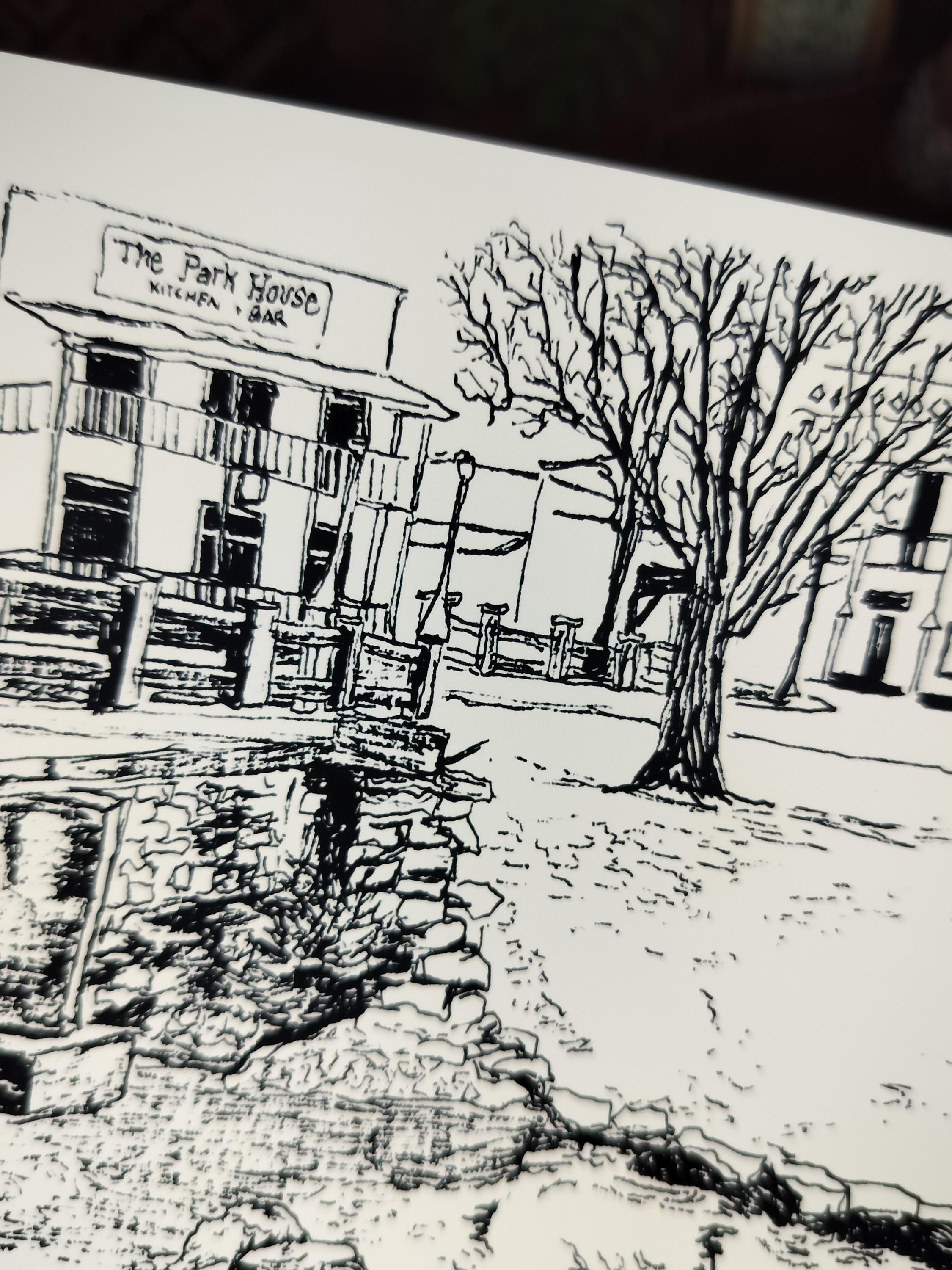 Streetscape | Sketch Art Print | Original Drawing | Parkhouse View | Siloam Springs | Arkansas |