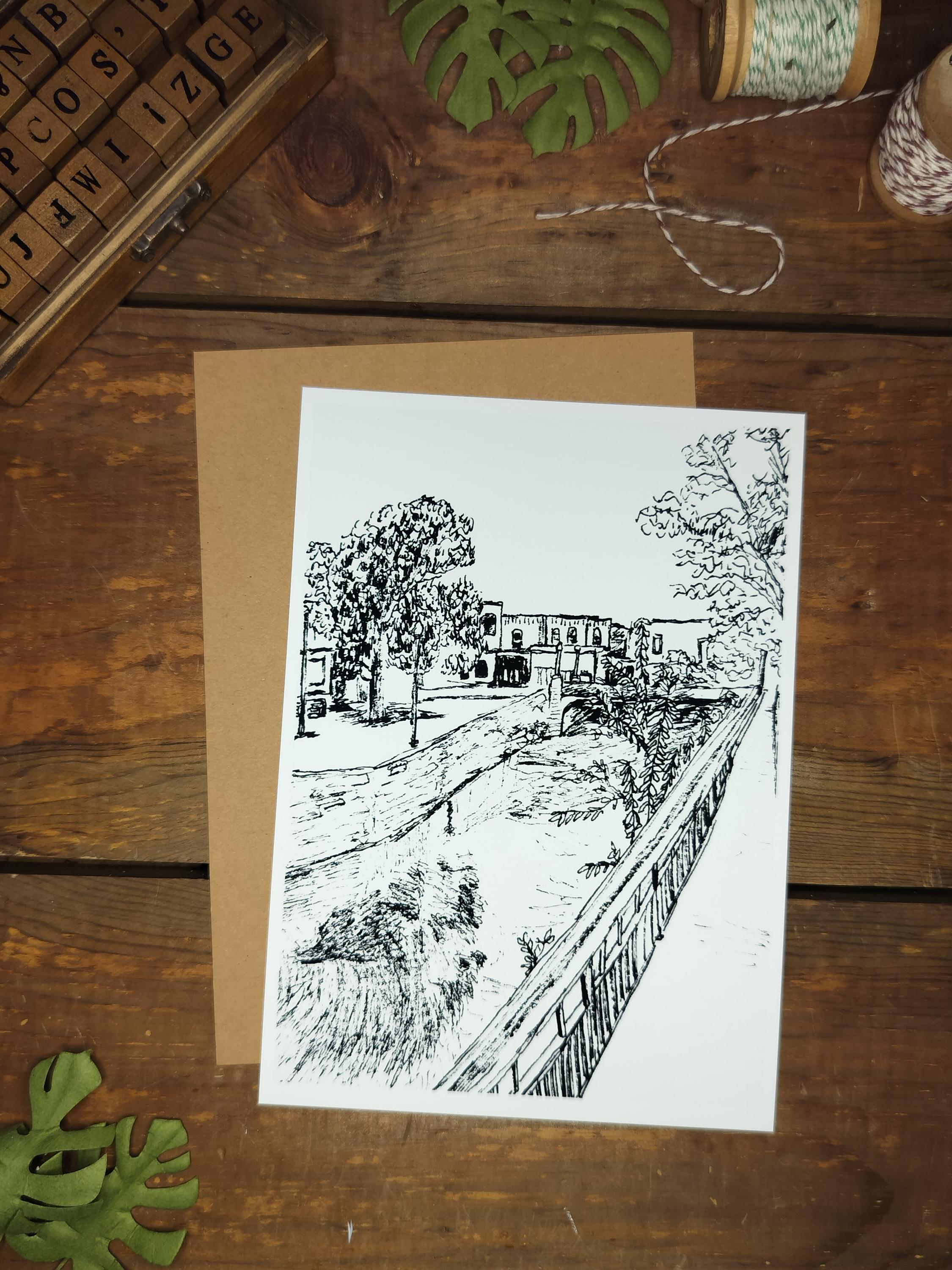 Streetscape | Sketch Art Print | Original Drawing | Little Blue Building | Siloam Springs | Arkansas |