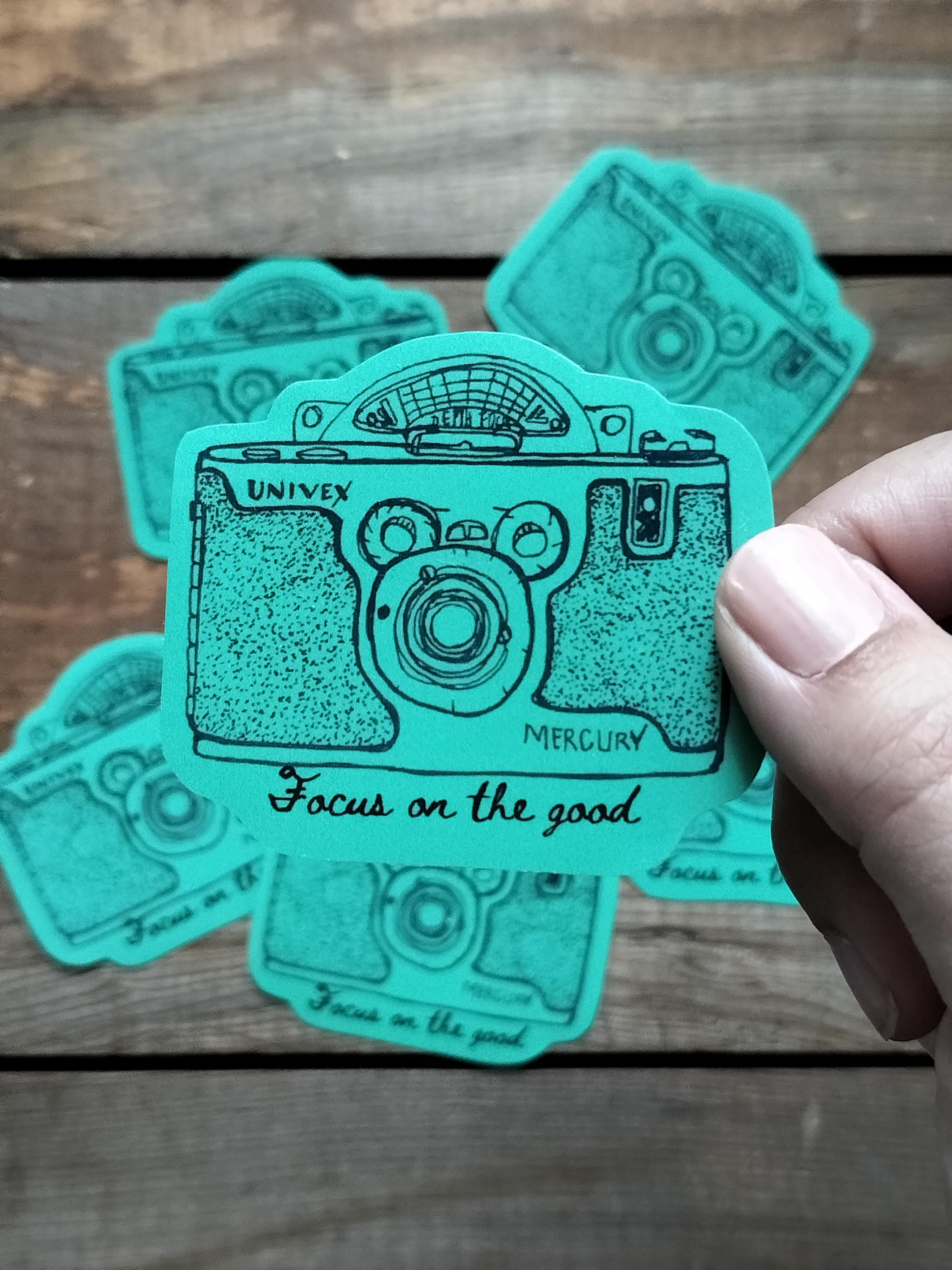 Vintage Camera Sticker: "Focus on the Good" Waterproof Vinyl Decal