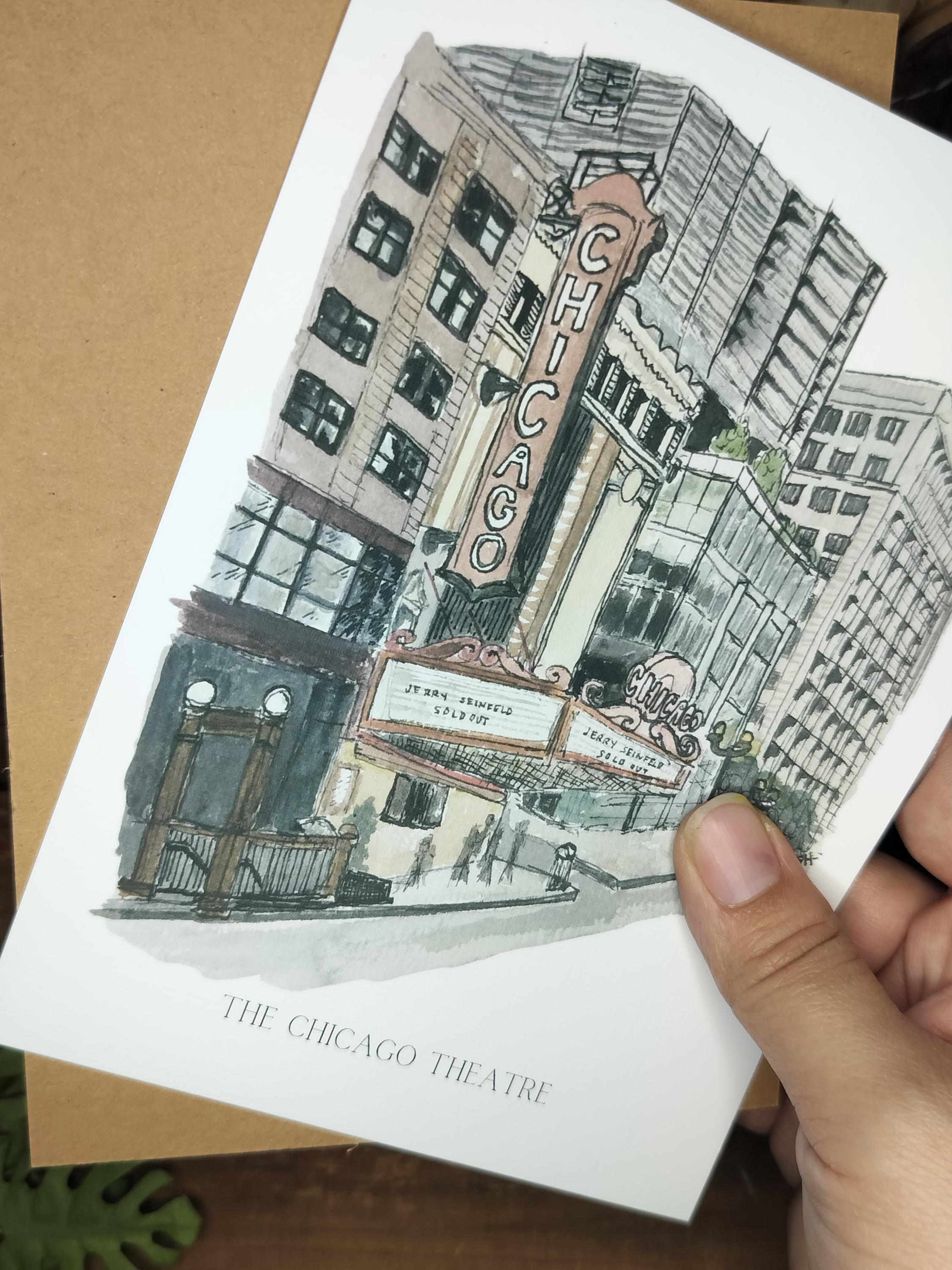 Chicago Theater Art Print: Hand-Painted Streetscape