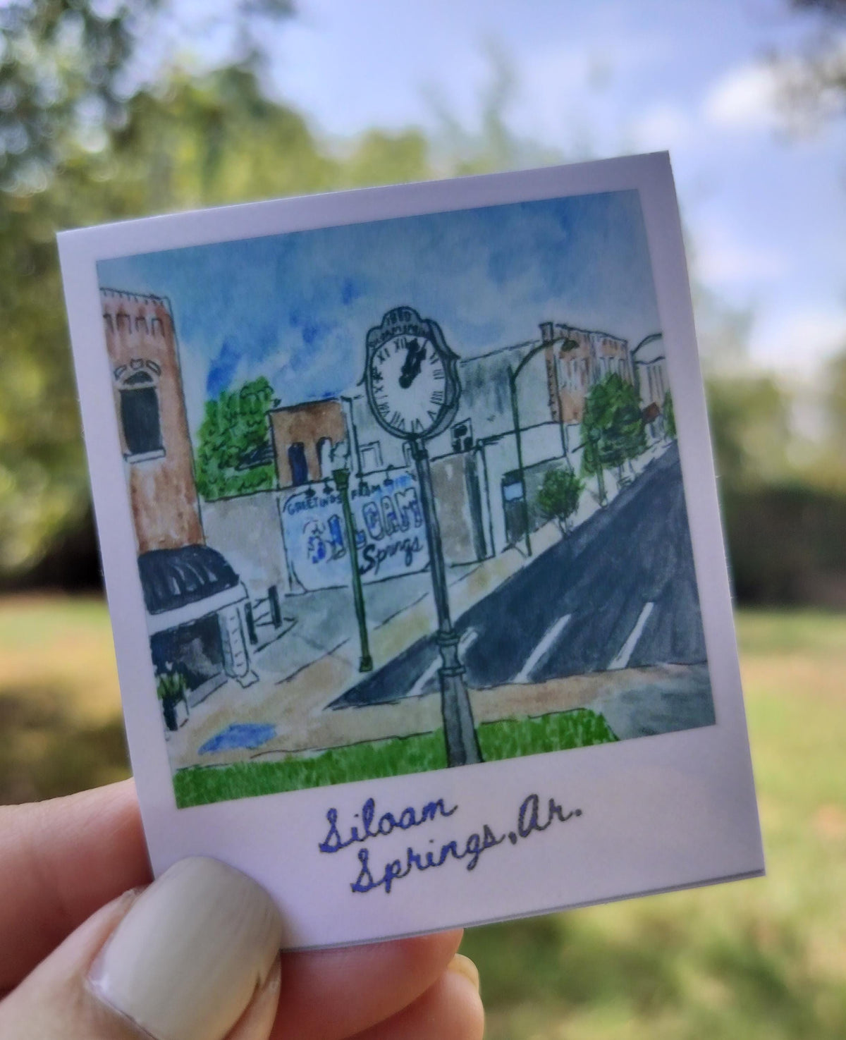 Hand-Drawn Siloam Springs, AR Clock Sticker (1.5"x2.5")
