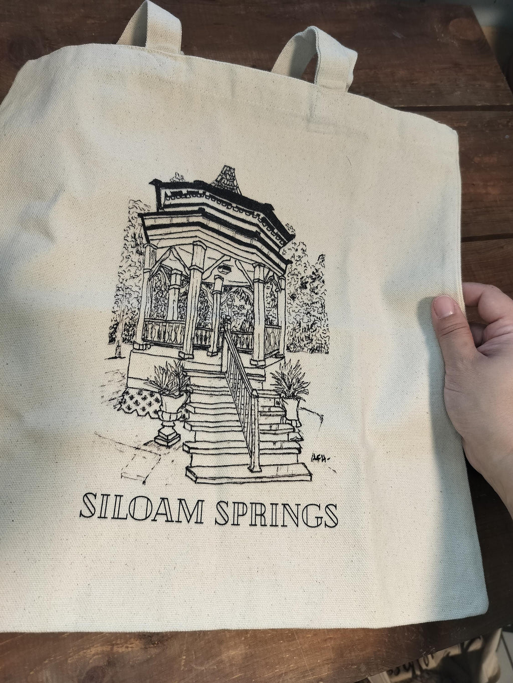 Siloam Springs Gazebo Tote Bag: Hand-Drawn Cotton Canvas