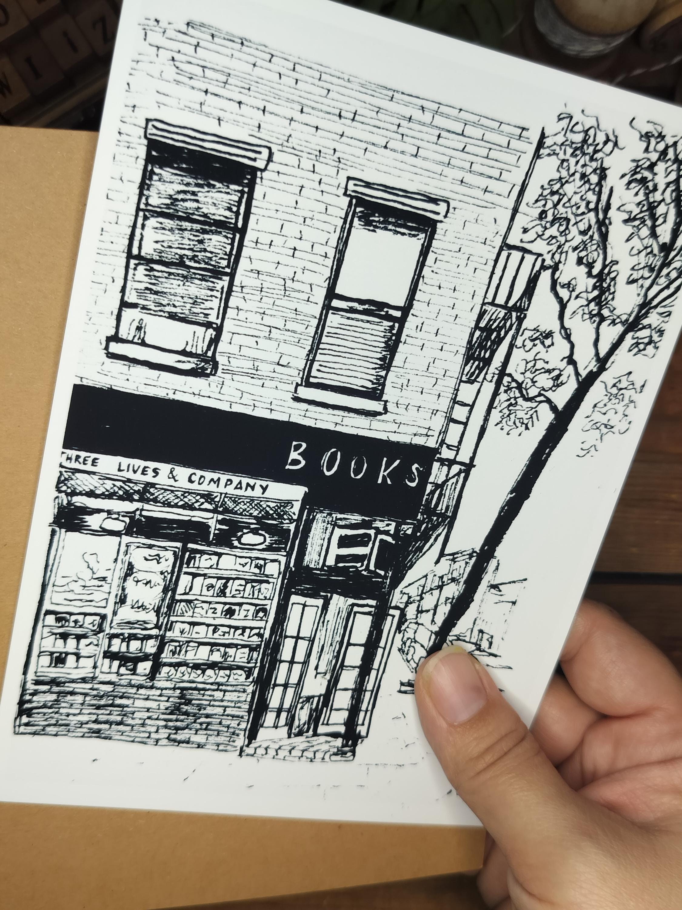 Bookstore | Art Print | Original Drawing | Three Lives & Company | New York Bookshop |