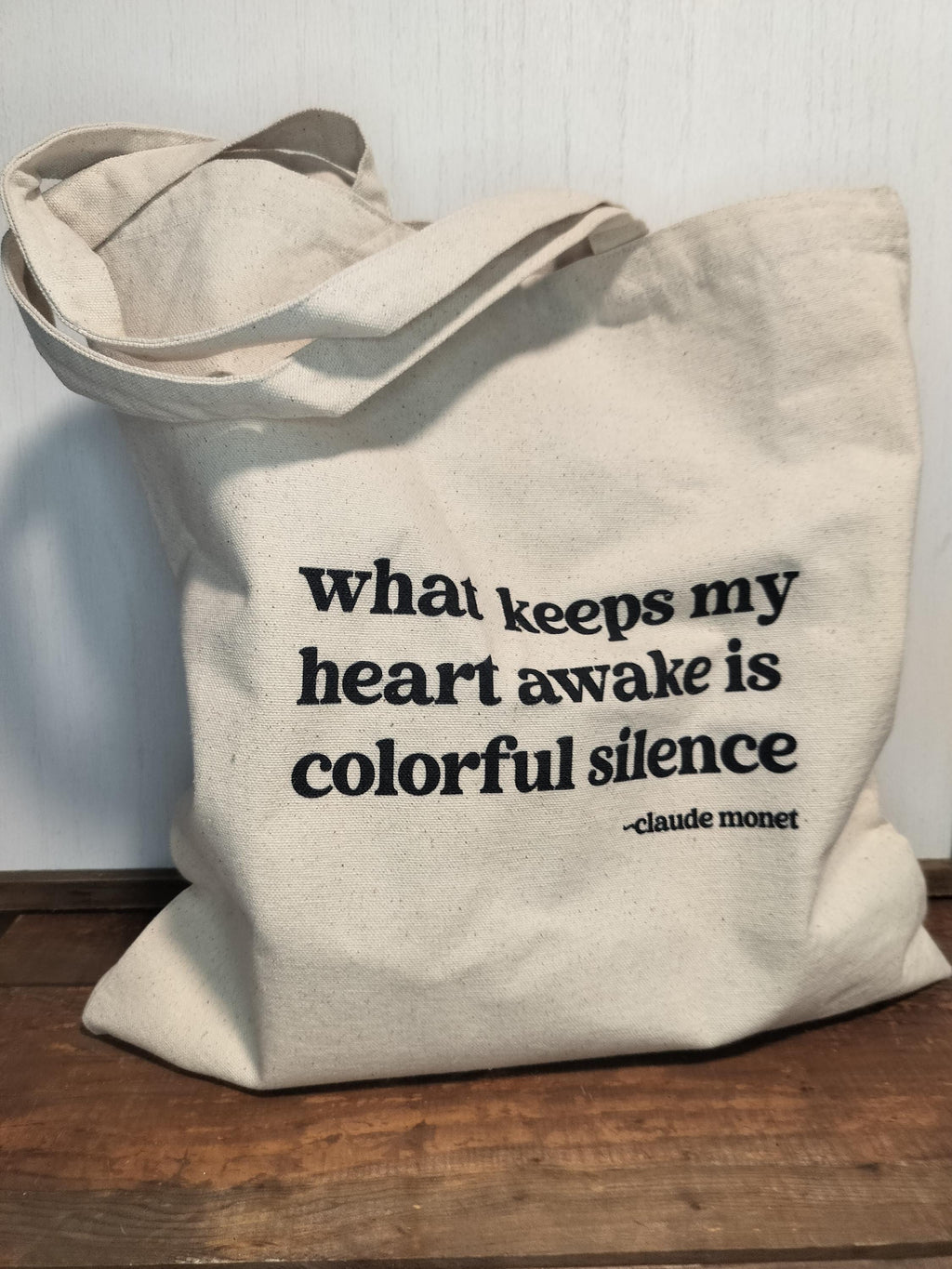Claude Monet Quote Tote Bag: "Colorful Silence" Cotton Canvas