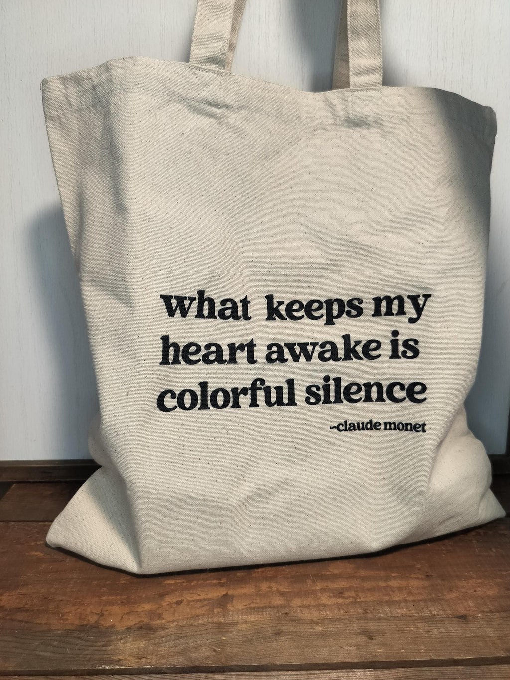 Claude Monet Quote Tote Bag: "Colorful Silence" Cotton Canvas