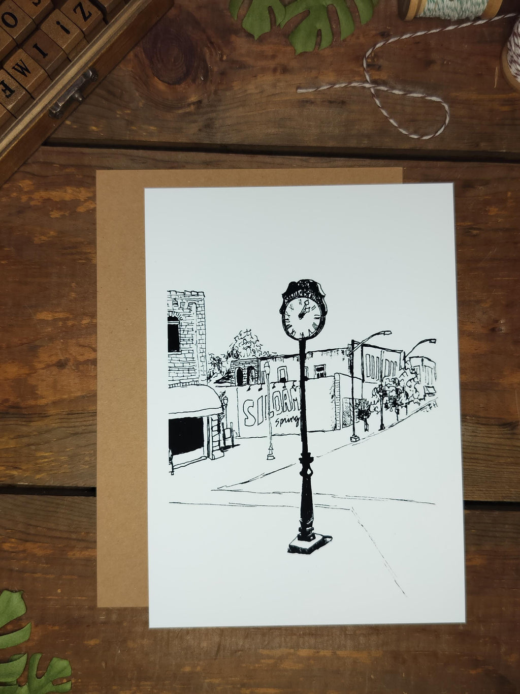 Streetscape | Sketch Art Print | Original Drawing | Citizens Clock | Siloam Springs | Arkansas |