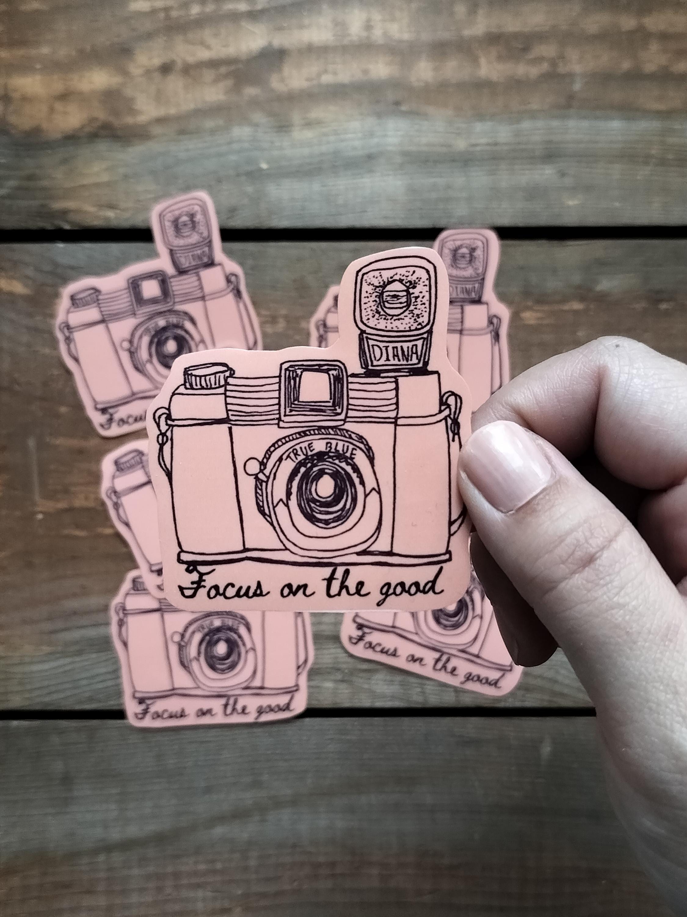 Vintage Camera Sticker: "Focus on the Good" Waterproof Vinyl