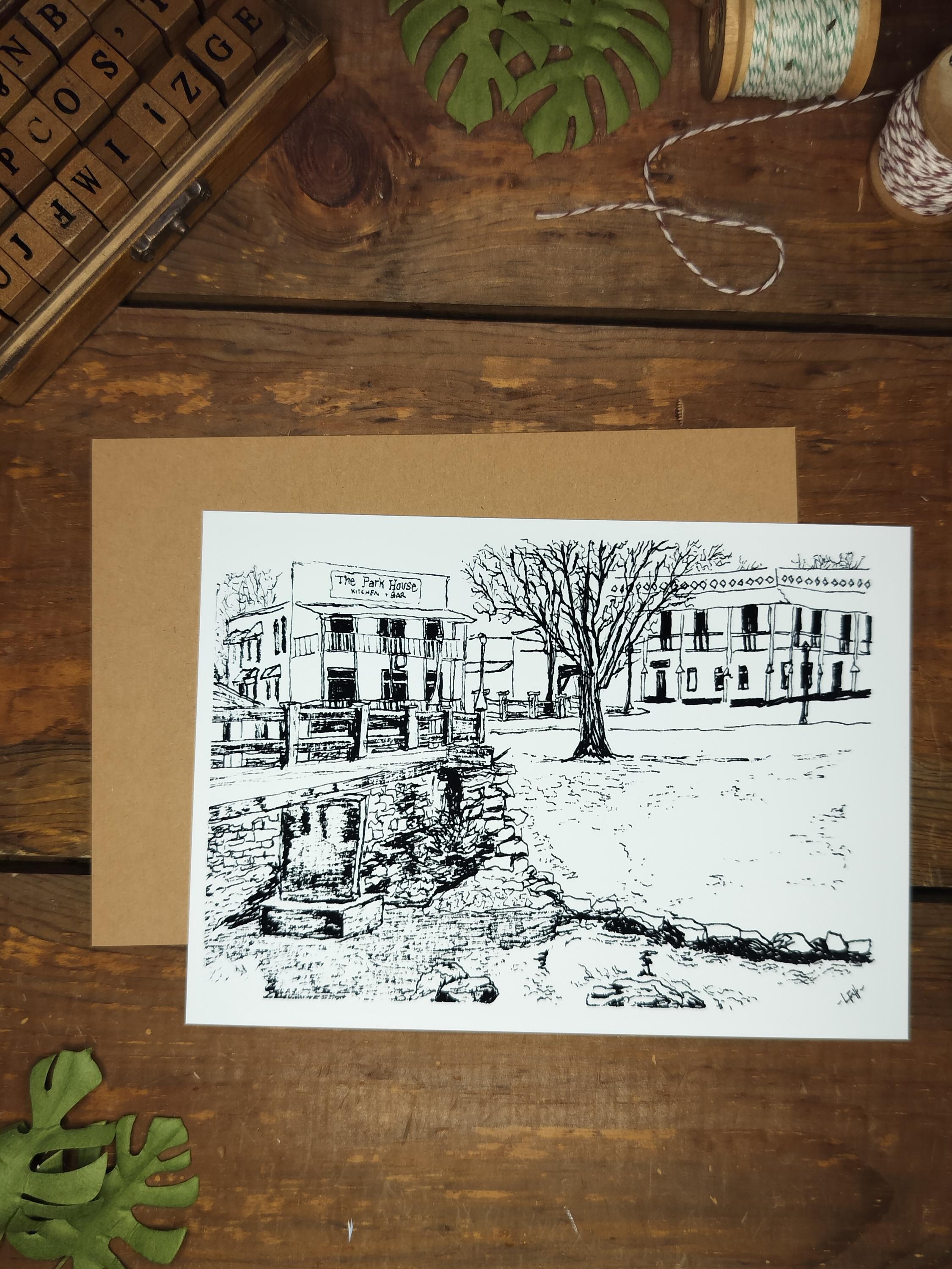 Streetscape | Sketch Art Print | Original Drawing | Parkhouse View | Siloam Springs | Arkansas |