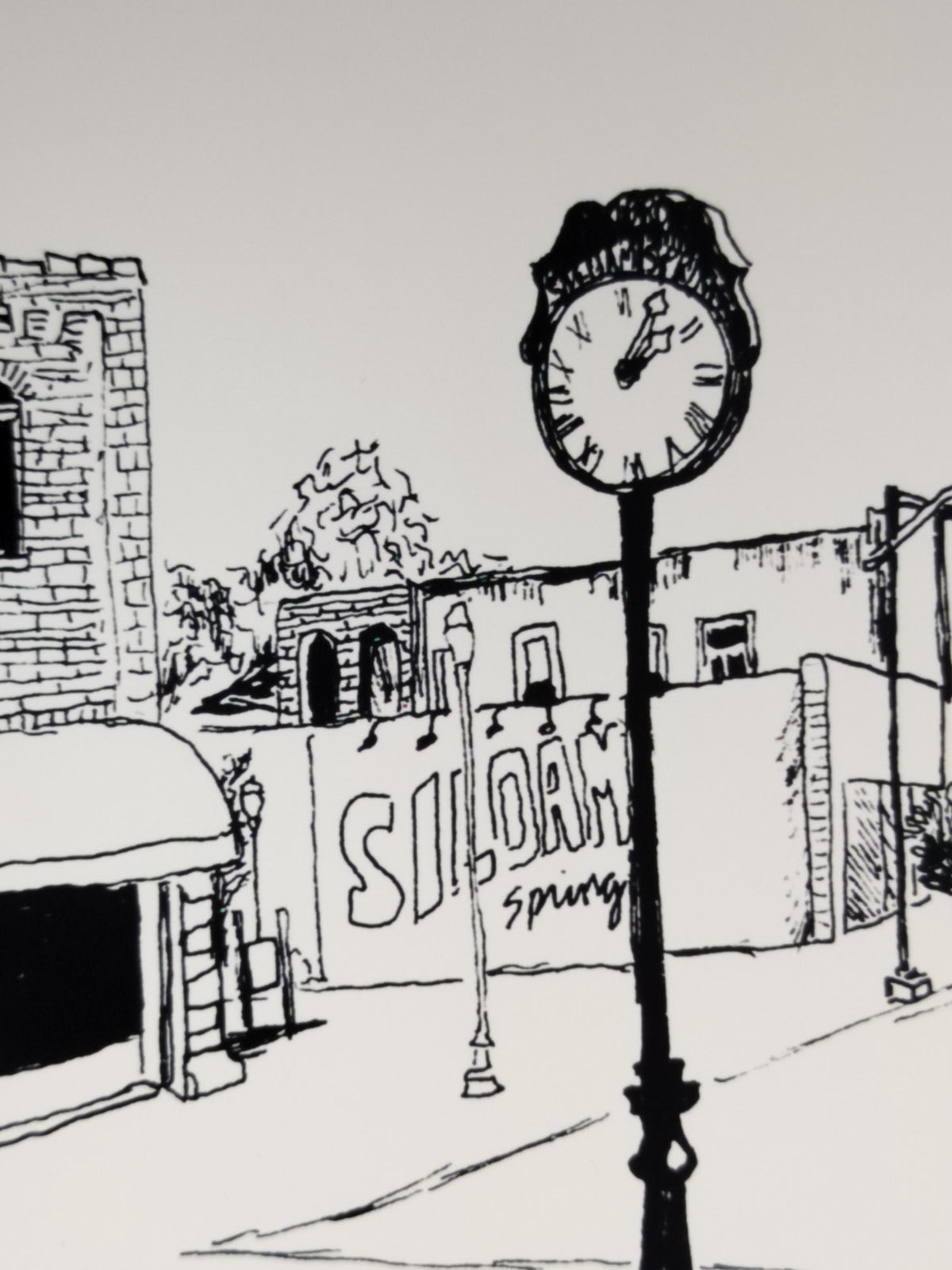 Streetscape | Sketch Art Print | Original Drawing | Citizens Clock | Siloam Springs | Arkansas |