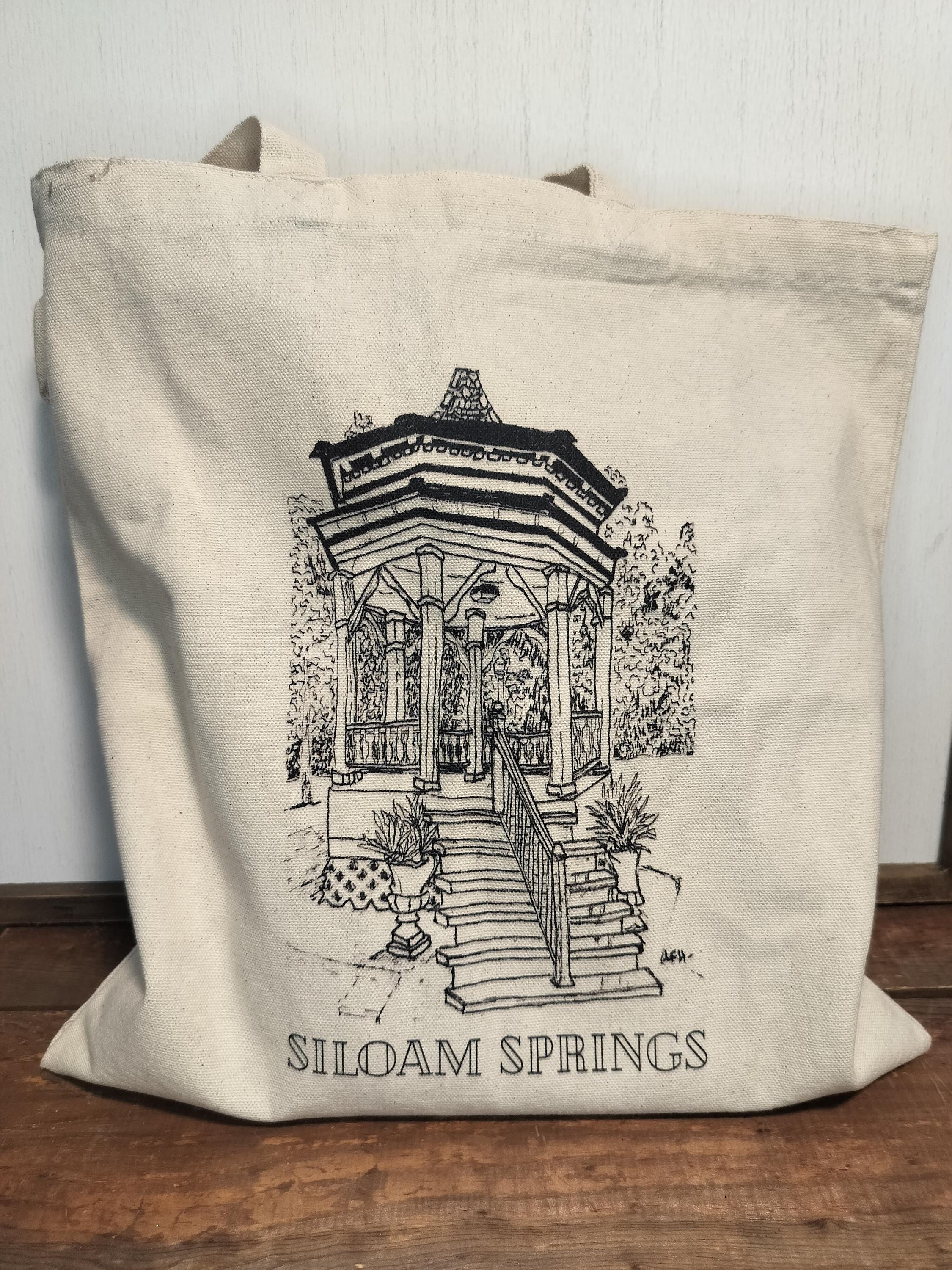 Siloam Springs Gazebo Tote Bag: Hand-Drawn Cotton Canvas